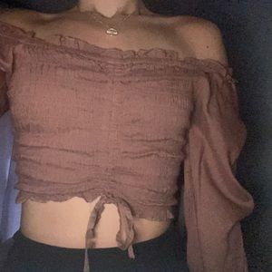 Japna Off-the-Shoulder Long Sleeve Ruffle Crop Top